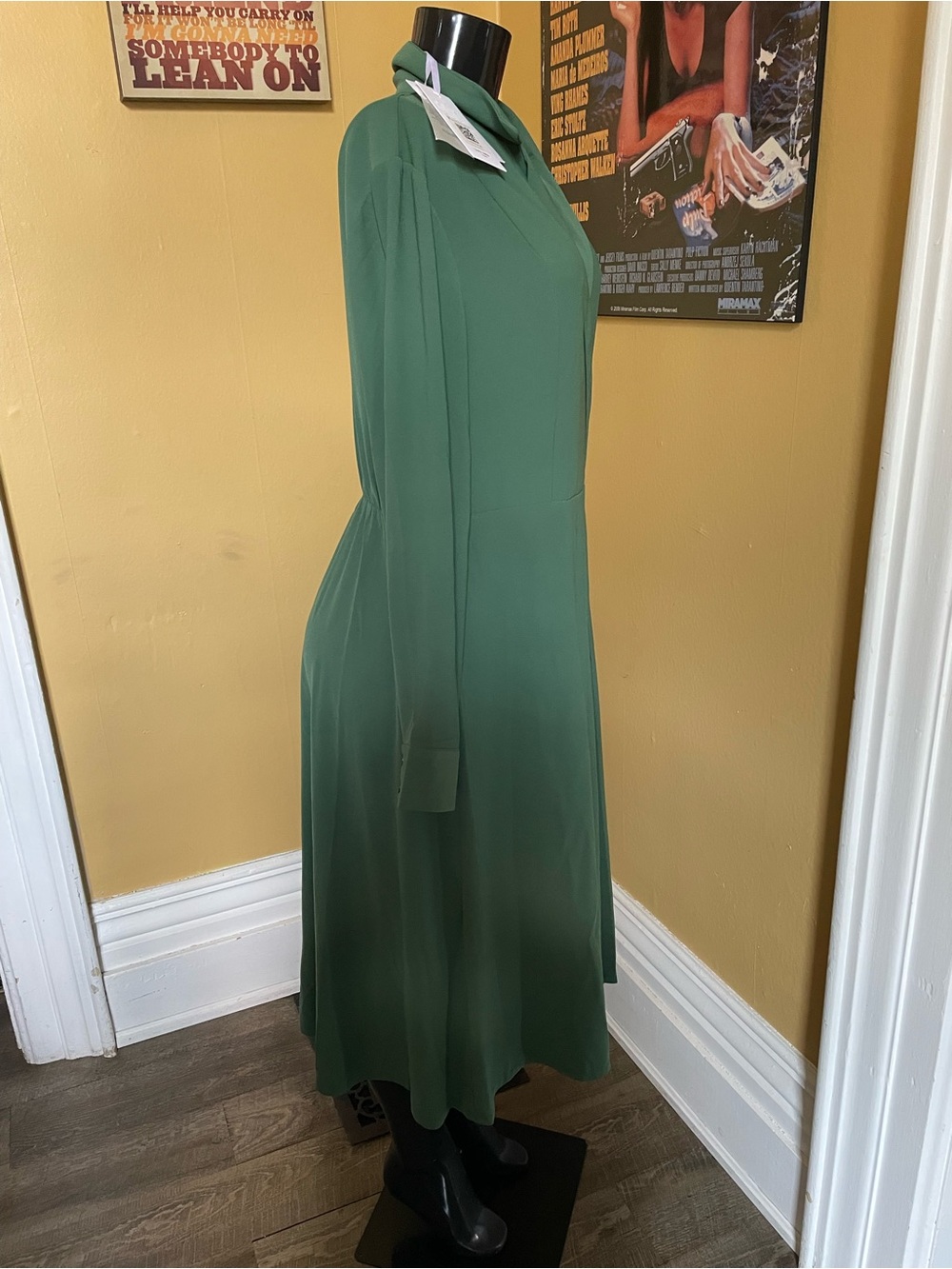 Grace Karin Green Pleated Long-Sleeve Midi Dress Size Large NWT - Picture 2 of 5